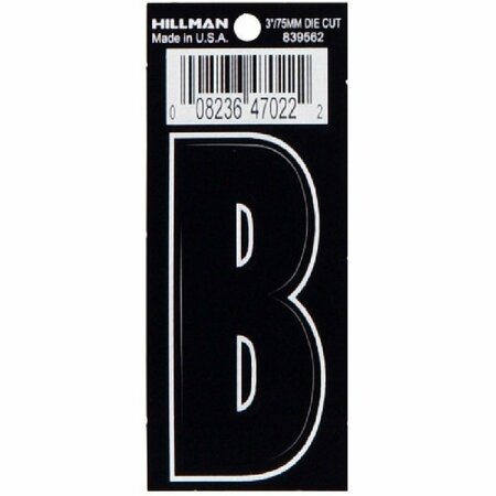 HILLMAN Letter, Character: B, 3 in H Character, Black Character, Vinyl 839562
